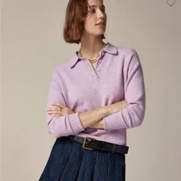 J.Crew | NWT | Collared Polo Sweater in Supersoft Yarn | Heather Heliotrope | S - Picture 1 of 3